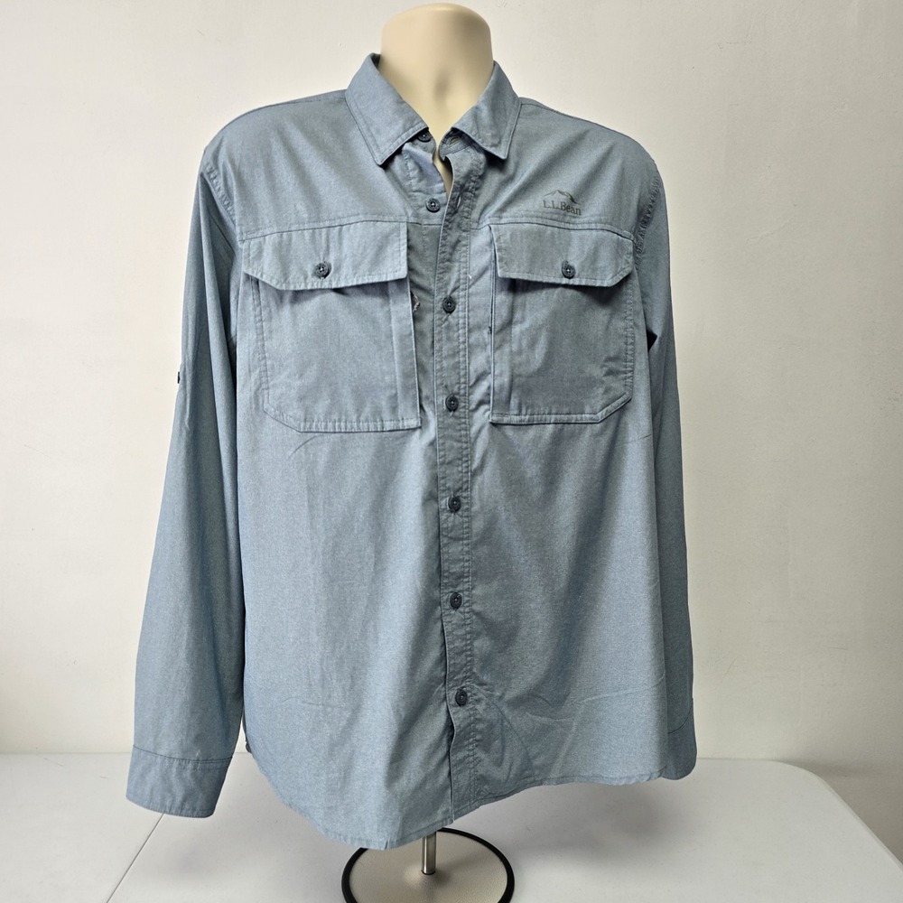 L.L. Bean No Fly Zone Comfort Stretch Shirt Chambray Mens Size L Button Down